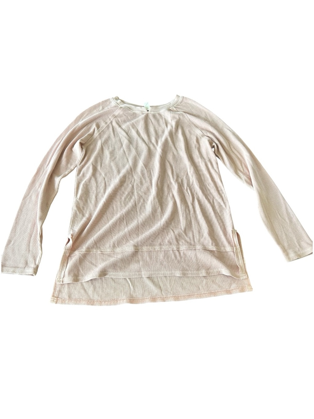 Caslon light pink waffle long sleeve high low top notched neck